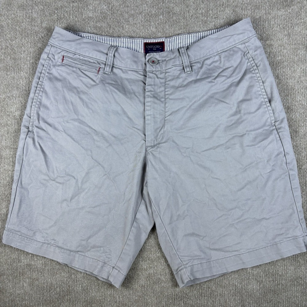 UNTUCKit Mens Chino Shorts W32 Gray Stretch Cotton Flat Front Casual 9"